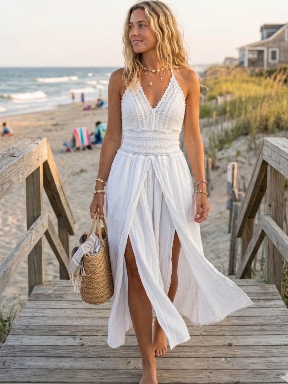 Seaspice Arabella Panel High
Slit Midi Dress White
Crochet Halter Resort Size S